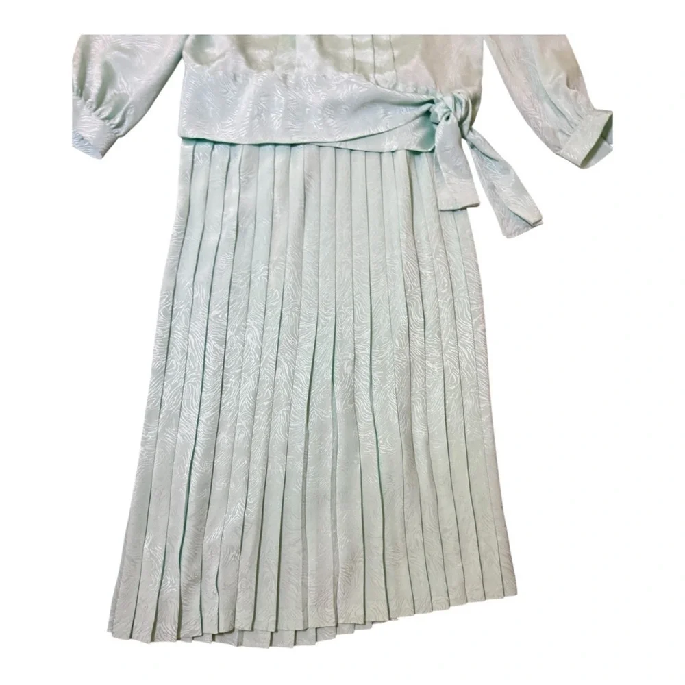 Vintage In The Mood Mint Green Lace Jacquard Blouse Skirt Set 8 Romantic Classic